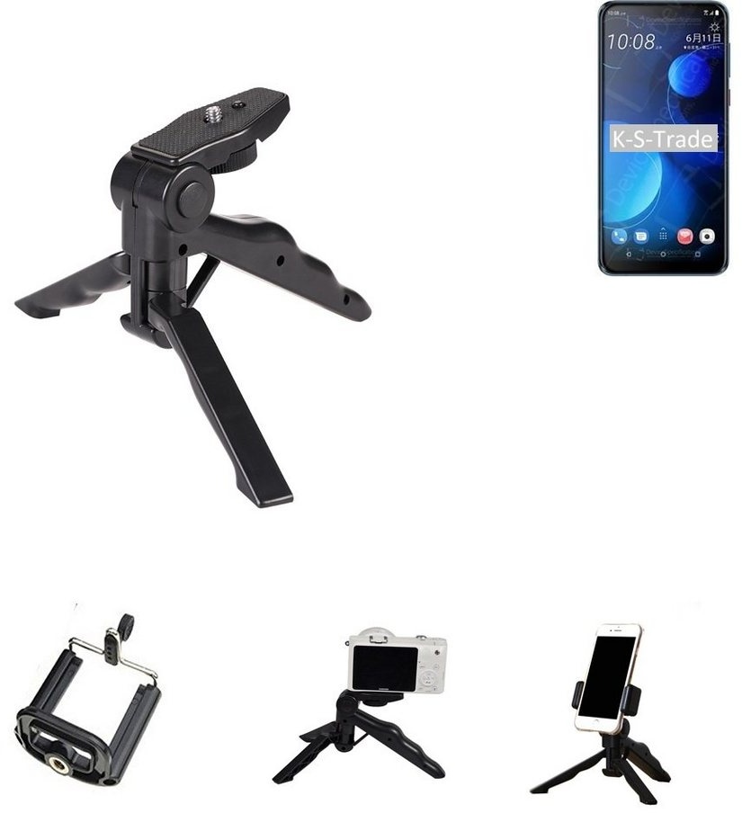 K-S-Trade für HTC Desire 19+ Smartphone-Halterung, (Stativ Tisch-Ständer Dreibein Handy-Stativ Ständer Mini-Stativ) schwarz