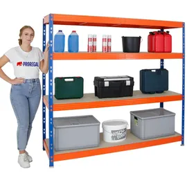 Proregal Schwerlastregal Metall 180 x 200 x 60 cm Blau/Orange 4 Spanplatten-Ebenen 8mm Fachlast 500 kg