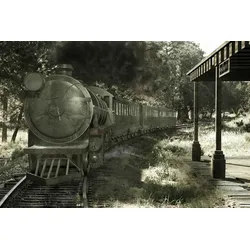Fototapete PAPERMOON "Alter Zug Grau", bunt, B:5,00m L:2,80m, Vlies, Tapeten
