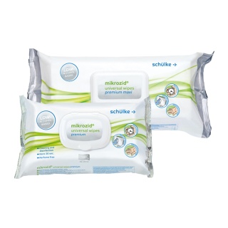 Schülke mikrozid® universal wipes Desinfektionstücher premium, Gering alkoholische Tücher zur Desinfektion von Medizinprodukten und Flächen, 1 Flowpack = 100 Tücher, Maße: 20 x 20 cm