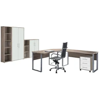 BMG-Möbel Büro Office Edition Set 4 Weiß/Sonoma Eiche