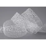 Deko Angels Dekoband „Magic Lace“ Silber 3 m x 25 mm transparent metallisch weich Geschenkband Schleifenband Weihnachten Dekoration Spitze Spitzenband Effektband