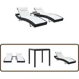Sonnenliegen 2 Stk. Mit Tisch Poly Rattan Und Textilene Schwarz - Sonnenliegen - Gartenmöbel - Rattan Möbel - Outdoor Möbel - Lounge Möbel