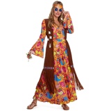 Morph Hippie Kostüm Damen Kleid, Hippie Kleidung Damen 70er Jahre, Kostüm Schlagerparty Damen, Kostüm Damen Hippie Kleid, 70 Jahre Kostüm Damen, 70er Jahre Kleider in 5 Größen erhältlich - M