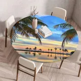 FANSU Tischdecke Outdoor Wetterfest Rund mit Gummizug, Rund Tischdecke mit 3D Muster Waschbar und Abwischbar für Esstisch, Couchtisch, Gartentisch Geeignet (120cm,Sonnenaufgang)