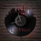 Smotly Vinyl-Wanduhr, LED-Nachtlicht-Funktion, Las Vegas City View Wanduhr, ist eine Wanduhr Geschenk für Wohnkultur. (sieben Farben)