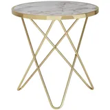 KADIMA DESIGN Design Beistelltisch Marmor Optik Rund Ø55 cm Gold Metallgestell Kleiner Wohnzimmertisch,