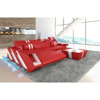 Sofa Dreams Ecksofa Ledersofa Apollonia L Form Leder Sofa Ledercouch, Couch, mit LED, wahlweise mit Bettfunktion als Schlafsofa, Designersofa rot