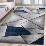 oKu-Tex Teppich Wohnzimmerteppich [160x230 cm] weicher Kurzflor grau blau - Blauer Teppich für das Wohnzimmer - Carpet Living Room - Modernes geometrisches Design - Deutsche Marke