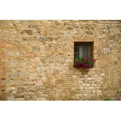 Fototapete PAPERMOON "STEIN-WAND-FENSTER TOSKANA ITALIEN BLUME MAUER ALTSTADT", bunt, B:3,50m L:2,60m, Vlies, Tapeten