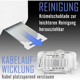 Clatronic Clatronic® Toaster 2 Scheiben | Toaster mit Auftau-/Aufwärm-/Schnellstoppfunktion | Toaster mit Brötchenaufsatz | Toaster weiß
