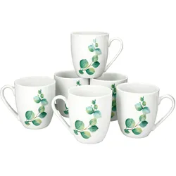 6er Set Kaffeebecher Eukalyptus weiß