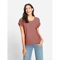 Rundhalsshirt INSPIRATIONEN "Shirt", Damen, Gr. 46, rot (rosenholz), 100% Baumwolle, unifarben, Rundhals, Kurzarm, Shirts
