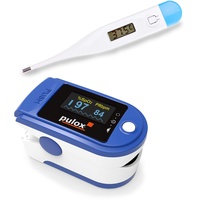 Pulsoximeter Pulox PO-200 Solo Blau mit Pulox Digital Thermometer