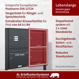 AL Briefkastensysteme Standbriefkasten 2 Fach RAL 7016 Anthrazitgrau inkl. Zeitungsfach