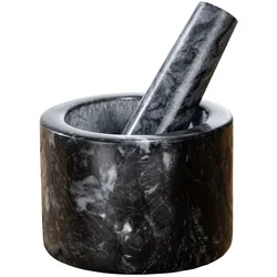 Mörser WENKO "Marmor", schwarz, H:8cm Ø:11cm, Marmor, Mörser, mit passendem Stößel, Zerkleinerer für Gewürze und Kräuter