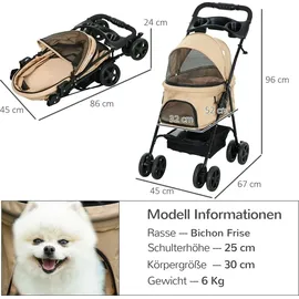 PawHut Hundewagen 1-tlg Khaki 67 x 45 x 96 cm