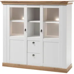 Highboard HOME AFFAIRE "Cremona", weiß (pinie weiß nb, applikation wotan eiche nb), B:148cm H:139cm T:47cm, Sideboards, Breite 148 cm
