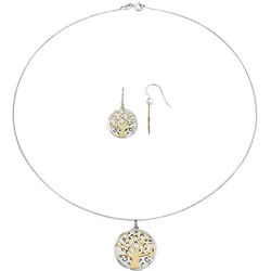 Ohrring und Ketten Set FIRETTI "Multipack Schmuck Geschenk Silber 925 Halskette Ohrhaken Lebensbaum", gold (silberfarben, gelbgoldfarben), Schmuck-Sets, Silber 925 (Sterlingsilber)