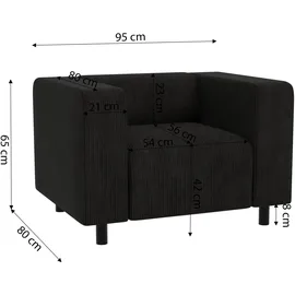 s-style möbel Sessel Gustav Cord 1 x 1 x 1 cm Schwarz