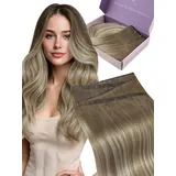 Fshine Butterfly Extensions Echthaar Tressen Hellbraun-Platinblond Mix 40 cm 80 g Echthaar Extensions zum Einnähen Hitzefest Dppelseitige Haarverlängerungen Farbe 6 60 6