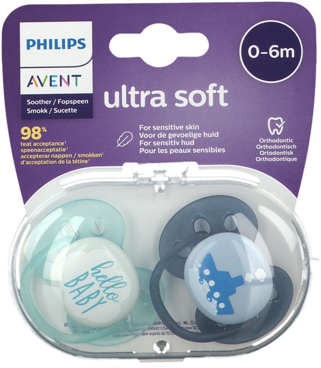 Avent Schnuller Ultra Soft Boy 0-6 Monate (Farbe nicht wählbar)
