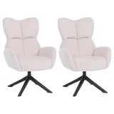 2er-Set Esszimmerstuhl HWC-Q54, Relaxstuhl Loungestuhl Polsterstuhl, drehbar Metall Cord (320g/m2) creme - Beige