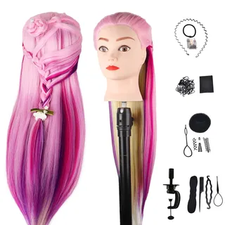 DaizySight Frisierkopf übungskopf Friseur 100% Synthetische Faser, Puppenkopf zum Frisieren Kinder, Mannequin Trainingsköpfe mit Klammer und Frisurenhilfe, 72cm, Rosa-mehrfarbig