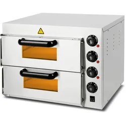VERTES Gastro Pizzaofen Doppelkammer, feuerfester Stein, Timer, Beleuchtung, Edelstahlgehäuse, bis 350°C, für originale italienische Pizza