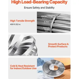 Vevor 4 tlg Stahlband Umreifungsset, manuelle Umreifungsgerät mit 122 m Metallband, 400 Metallklammern und Schneider, pefekte Werkstattausstattung für industrielle Verpackung, Transport und Lager