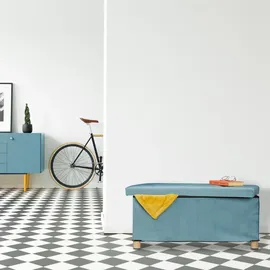 Relaxdays Sitzbank mit Stauraum, Polster, Samtbezug, Holzfüße, bis 120 kg, faltbar, Sitztruhe HBT: 34x76x38 cm, türkis
