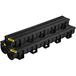 Vevor Dachrinnen-Set 3er-Pack Entwässerungsrinne HDPE-Kunststoff-Gitterrost-Grabenentwässerungssystem 15x13x100 cm