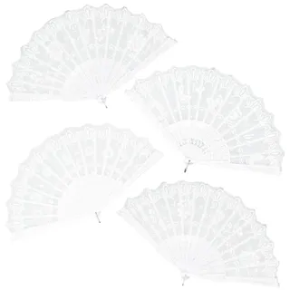 8 Stück Weiß Handfächer Set, Handfächer Spitze Weiß Fächer Mit Aufbewahrungstasche, Klein Handfächer aus Stoff, Fächer Hochzeitsfächer, für Hochzeite, Wedding, Tanz Dekoration