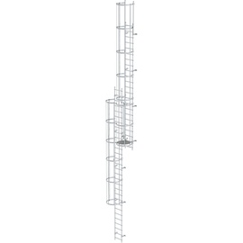 Günzburger Mehrzügige Steigleiter mit Rückenschutz (Maschinen) Aluminium blank 12,96m