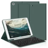 aoub Hülle mit Tastatur für iPad 9. Generation/iPad 8. Generation/iPad 7. Generation, Hülle mit Tastatur für iPad 10,2 2021/2020/2019, Kabellose QWERTZ Tastatur Hülle mit Stifthalter, Dunkelgrün