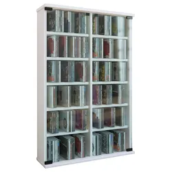 VCM Roma Regal 2 Glastüren, CD-Turm 12 Fächer weiß.