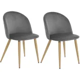 39F FURNITURE DREAM 2er Set Esszimmerstühle Skandinavische Stühle Samt Sitz mit Metallbeine Eiche für Esszimmer Küche Wohnzimmer, Metall Samtstoff, grau, 56 x 50 x 78 cm