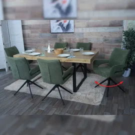 Mendler 6er-Set Esszimmerstuhl HWC-O78, Küchenstuhl, drehbar Auto-Return, Stoff/Textil Chenille (310g/m2) Öko-Tex ~ grün