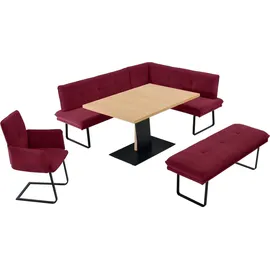 K+W Komfort & Wohnen Essgruppe Giacomo III, (4-tlg), wahlweise links oder rechts langer Schenkel 207cm, Freischwingersessel rot