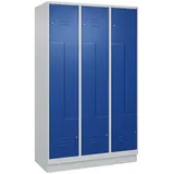 C+P Z-Spind Classic PLUS, Sockel, 6 Abteile, HxBxT 195x120x50cm, Zylinderschloss, Hellgrau/Enzianblau von PROREGAL