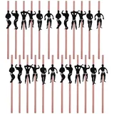 24 Stück Muskelmann Papierstrohhalme, Junggesellinnenabschied Deko Strohhalme, Rosegold Einweg Strohhalme, Plastikfrei Trinkhalme, für Hochzeiten Bridal Shower Party Dekoration