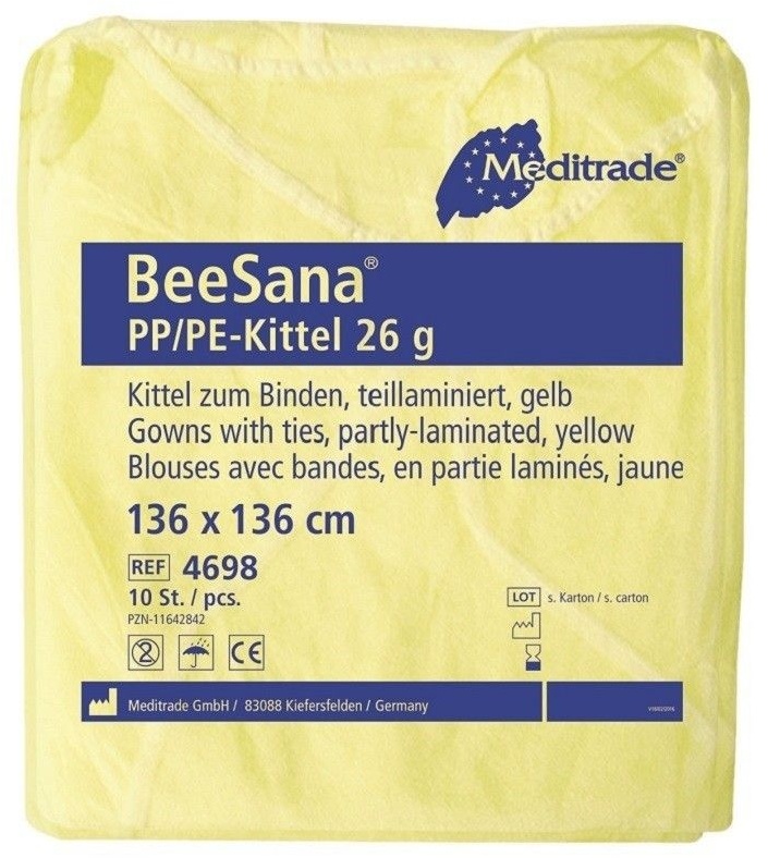 BeeSana® Schutzkittel mit Beschichtung und Ärmelbündchen Kombipackung 10 St