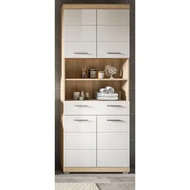 inn.furn Mambo Hochschrank 74 x 191 cm Weiß Hochglanz/Eiche Holz