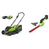 Greenworks Akku-Rasenmäher + Akku Gras- und Strauchschere 24V Schnittstärke