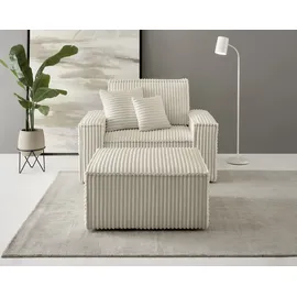 OTTO home Loveseat FINNLEY Cord 120 x 85 x 166 cm Beige mit Hocker