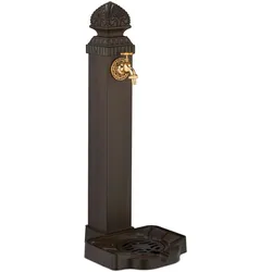 Relaxdays Standbrunnen antik, mit Wasserhahn & Becken, HxBxT: 77x29x33,5 cm, Wasserzapfsäule Garten, Terrasse, braun