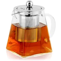 BONNACC Teekanne Glas mit Siebeinsatz 500ml, Kleine Teekanne Glas Eckig, Glaskanne mit Siebeinsatz für Tee, Teebereiter für Losen Tee, Edelstahleinsatz, Hitzebeständig, Borosilikatglas