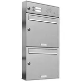 AL Briefkastensysteme 2er Premium Edelstahl Briefkastenanlage Silber inkl. Zeitungsfach