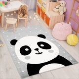 carpet city Kinderteppich Bubble Kids Flachflor Panda-Bär, weiß gepunktet in Grau für Kinderzimmer; Größe: 120x160 cm