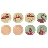 Casa Padrino Deko Porzellan Wandteller 8er Set Flamingos & Federn Mehrfarbig / Gold Ø 27 cm - Luxus Wanddeko